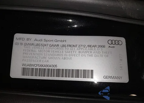 2019 Audi Rs 5 2.9T z USA, uszkodzony, nr VIN WUABWCF5XKA904305